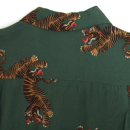 WACKO MARIA Hawaiian Long Sleeve Shirt Tiger Green Size S
