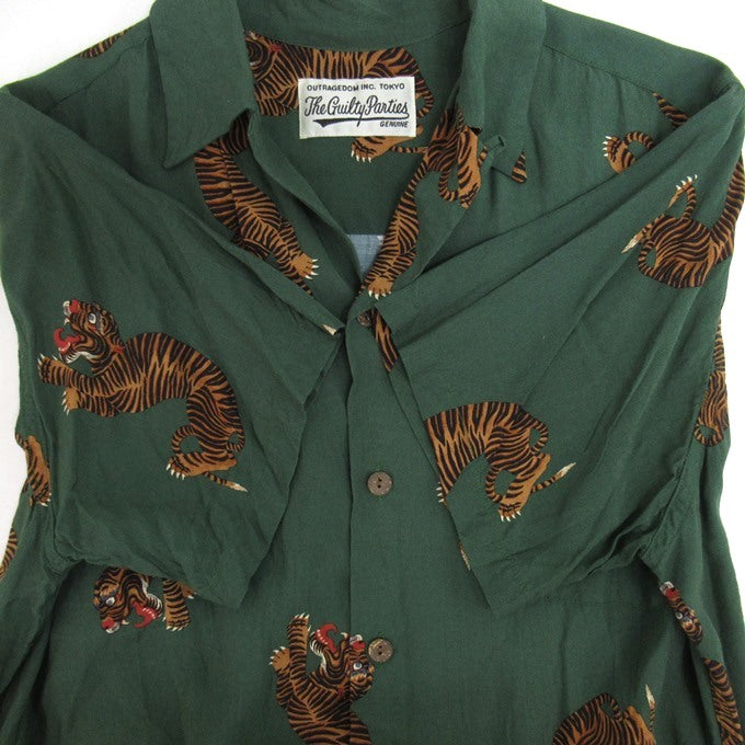 WACKO MARIA Hawaiian Long Sleeve Shirt Tiger Green Size S