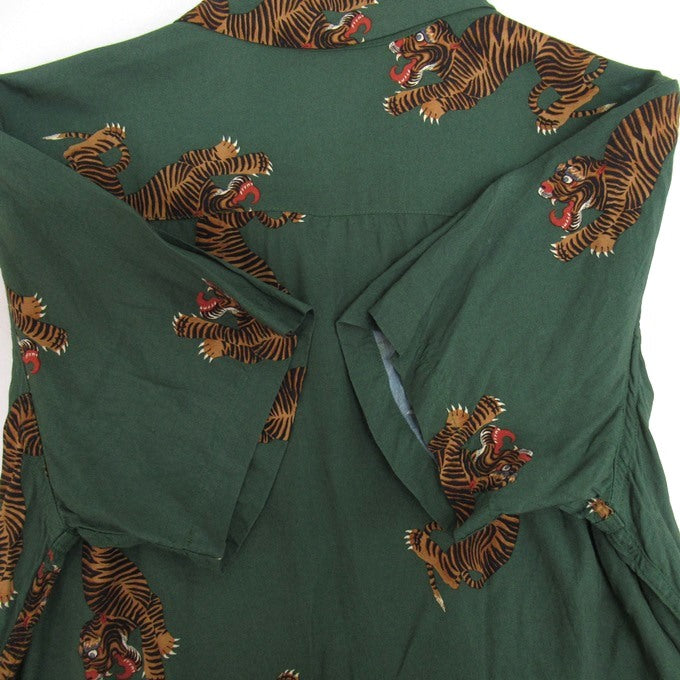 WACKO MARIA Hawaiian Long Sleeve Shirt Tiger Green Size S