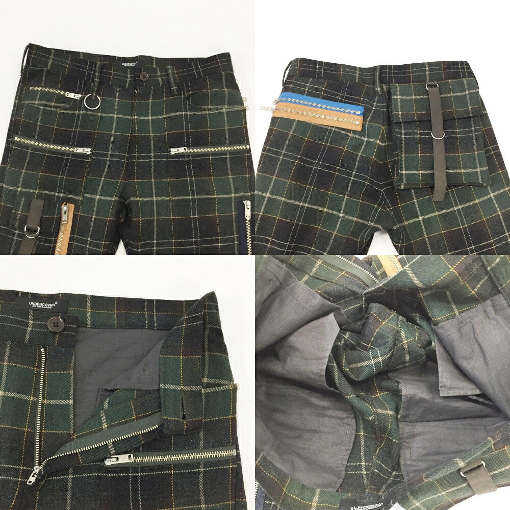 UNDERCOVER Zip Bondage Check Pants Khaki Green Size 2