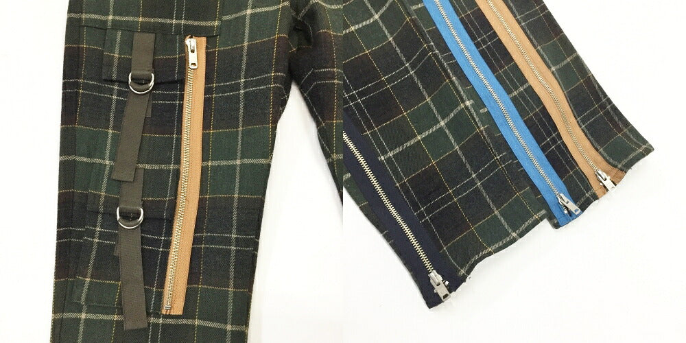UNDERCOVER Zip Bondage Check Pants Khaki Green Size 2