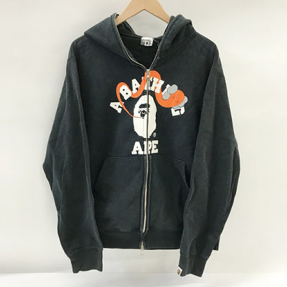 A BATHING APE College Logo Zip Up Hoodie Black Size M