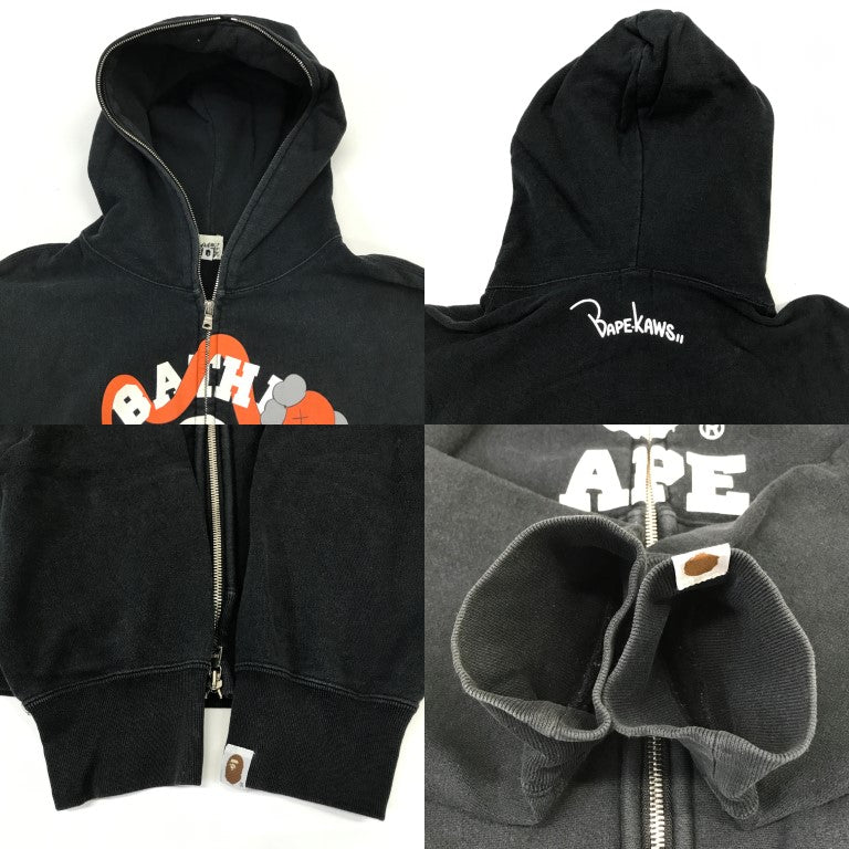 A BATHING APE College Logo Zip Up Hoodie Black Size M