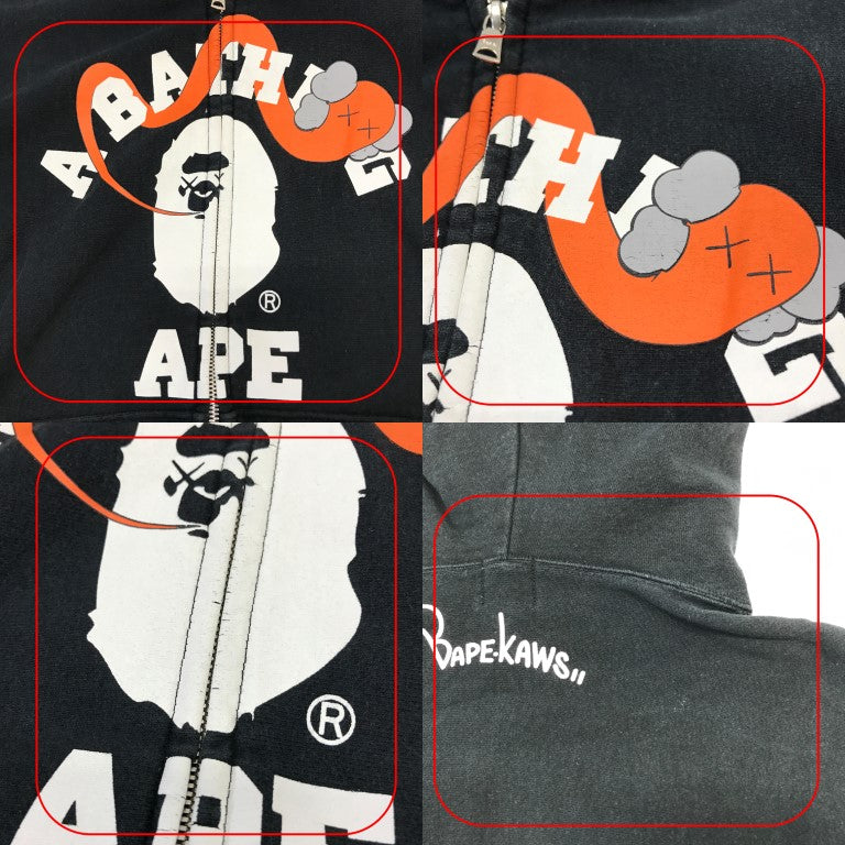 A BATHING APE College Logo Zip Up Hoodie Black Size M