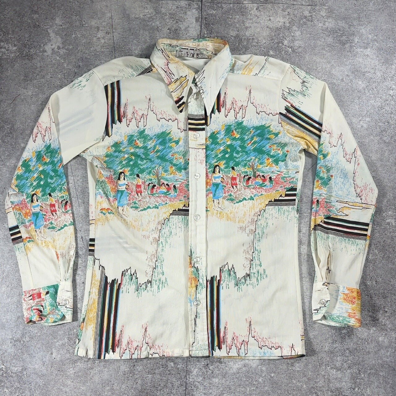 The 13th Hour 70s Vintage Patterned Polyester Shirt Size M