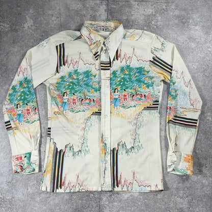 The 13th Hour 70s Vintage Patterned Polyester Shirt Size M