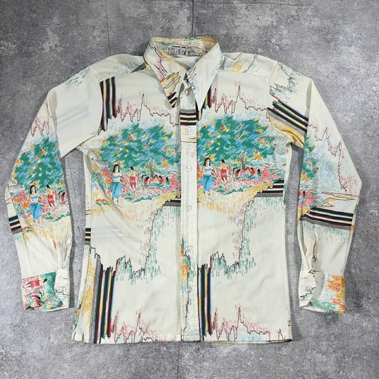 The 13th Hour 70s Vintage Patterned Polyester Shirt Size M