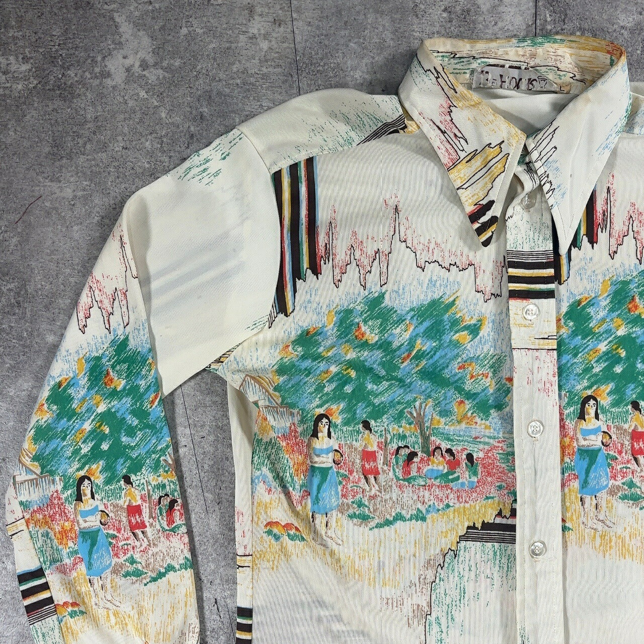 The 13th Hour 70s Vintage Patterned Polyester Shirt Size M