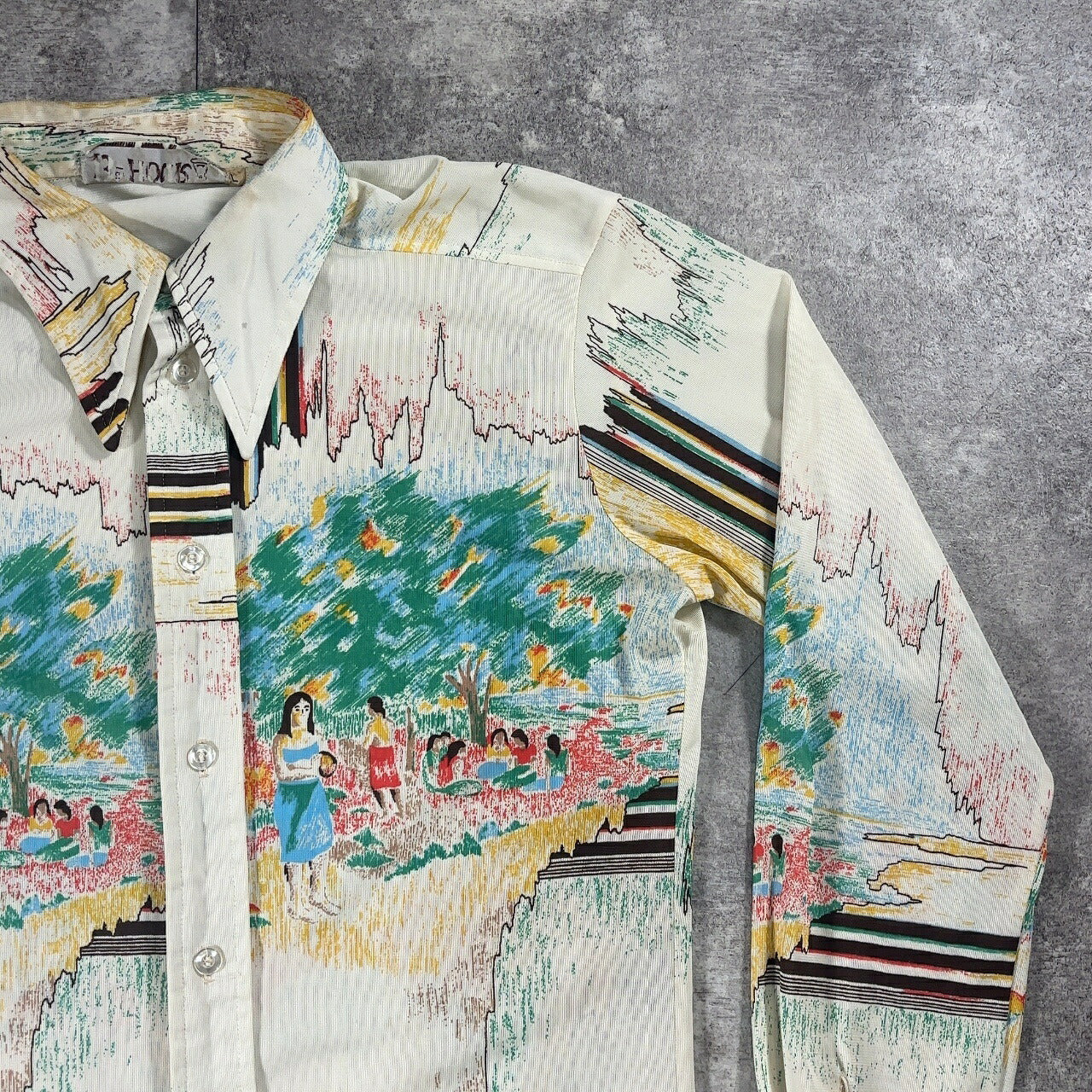 The 13th Hour 70s Vintage Patterned Polyester Shirt Size M