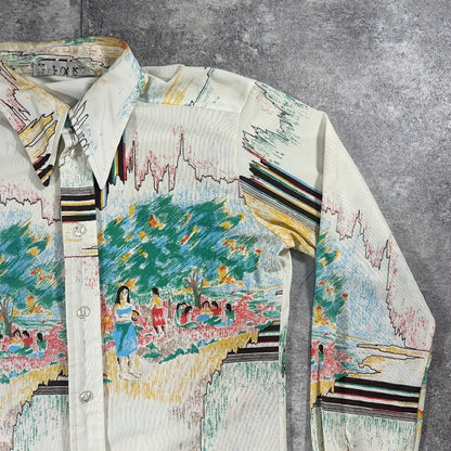 The 13th Hour 70s Vintage Patterned Polyester Shirt Size M