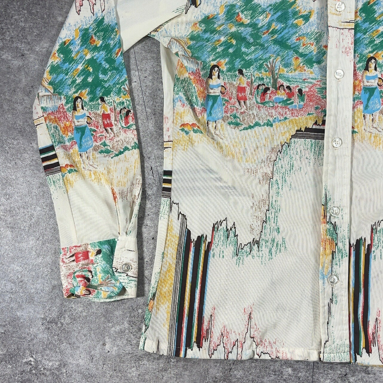 The 13th Hour 70s Vintage Patterned Polyester Shirt Size M