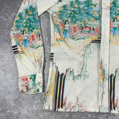 The 13th Hour 70s Vintage Patterned Polyester Shirt Size M