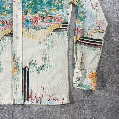 The 13th Hour 70s Vintage Patterned Polyester Shirt Size M