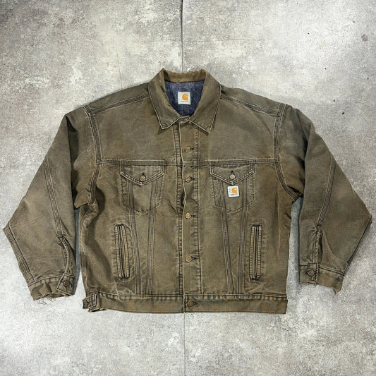 Carhartt 90s Faded Moss Green Trucker Jacket Size XXL