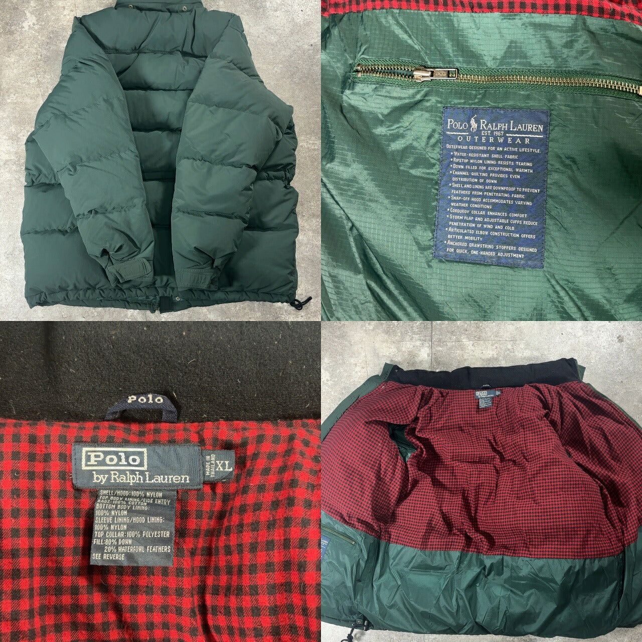 Polo Ralph Lauren 90s Vintage Green Down Jacket Size XL