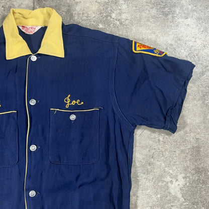 Del Roy 60s Vintage Chain Stitch Bowling Shirt Blue Size S