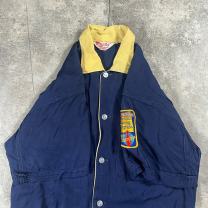 Del Roy 60s Vintage Chain Stitch Bowling Shirt Blue Size S