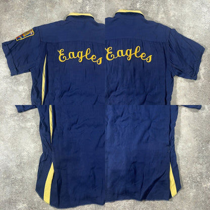 Del Roy 60s Vintage Chain Stitch Bowling Shirt Blue Size S