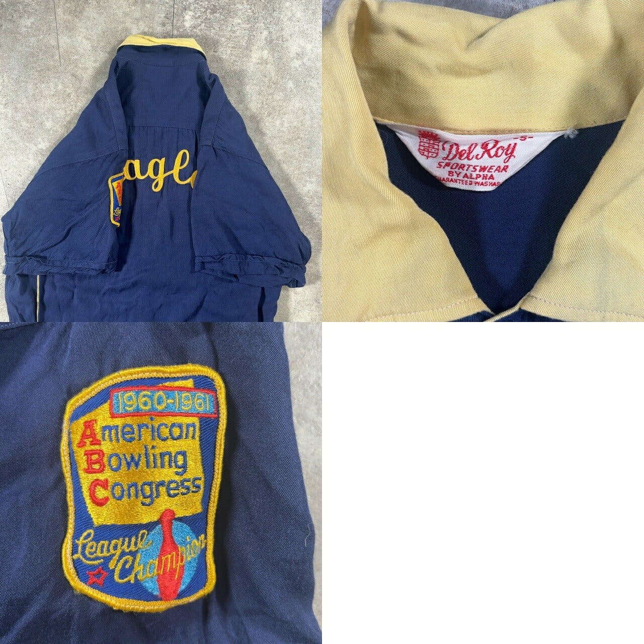 Del Roy 60s Vintage Chain Stitch Bowling Shirt Blue Size S
