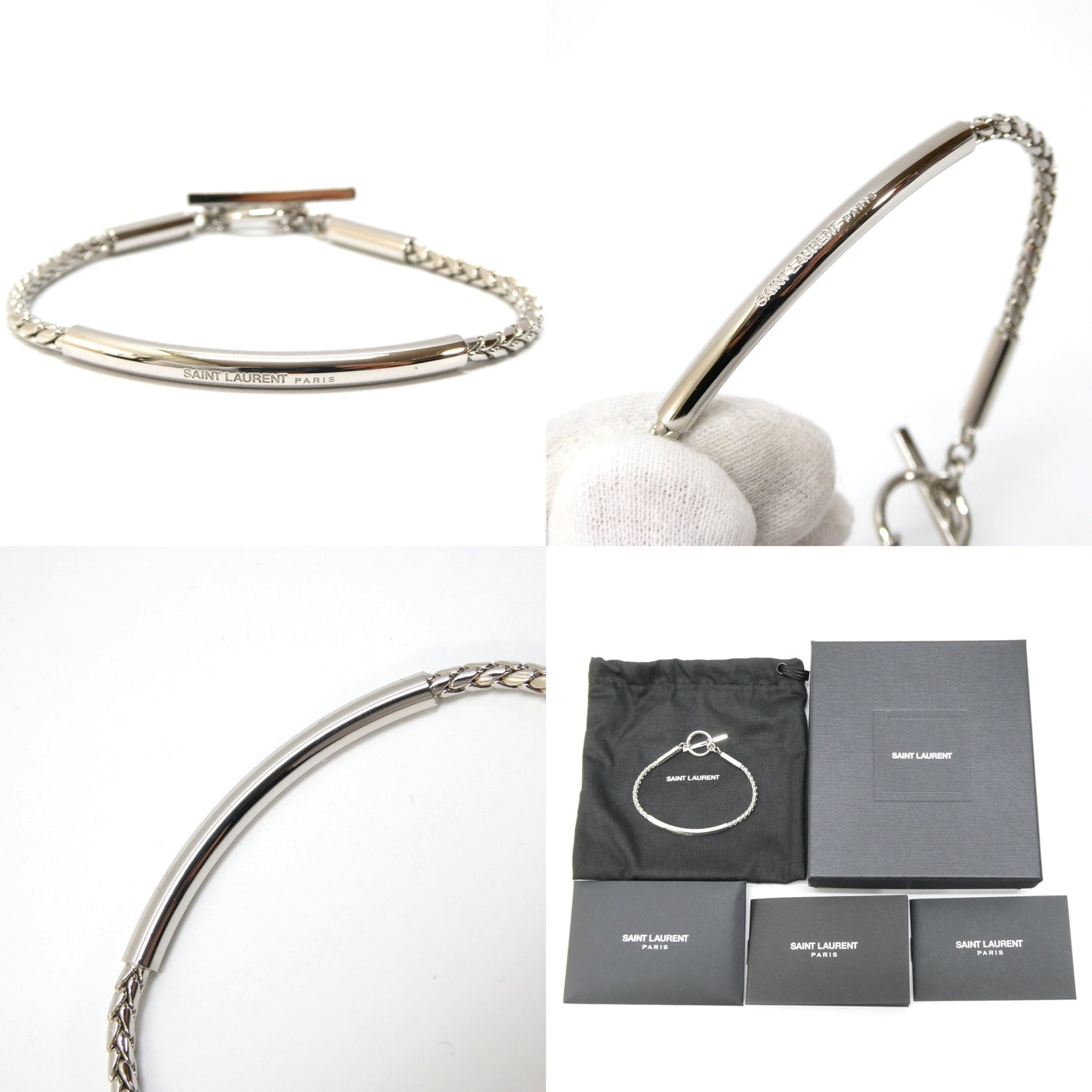 SAINT LAURENT Multi Tubes Bracelet Silver Size ONE SIZE