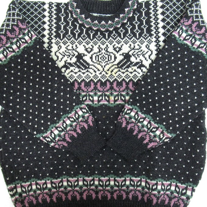 DALE OF NORWAY 80s Birdseye Nordic Knit Sweater Black Size L