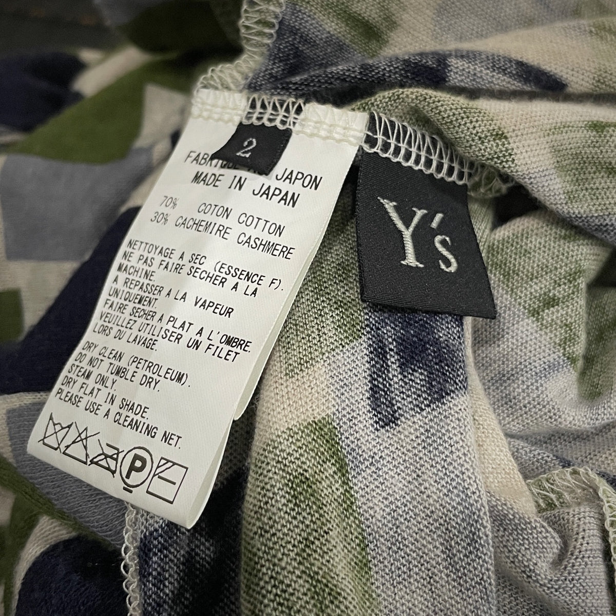 Y's Cotton Cashmere Patchwork High Neck Top Multi T-Shirt Size 2