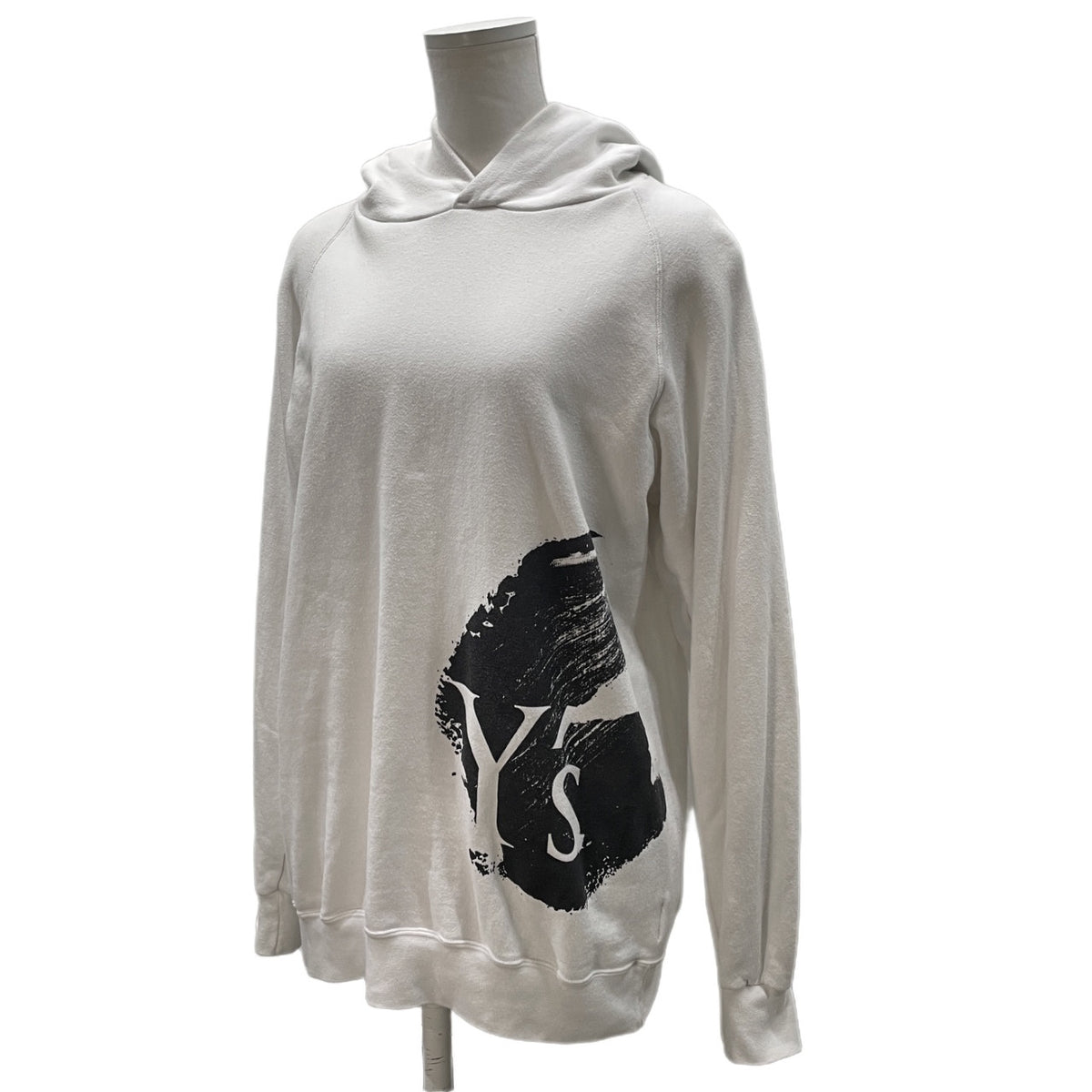Y's Logo Print Cotton Pullover Hoodie White Size 2