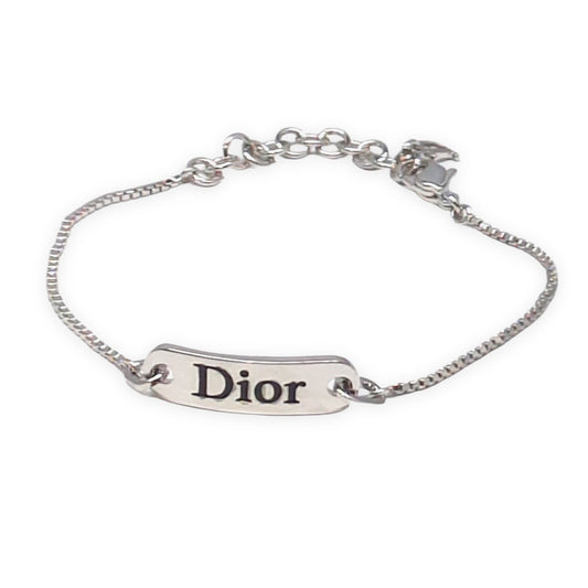 Christian Dior Logo Plate Bracelet Silver