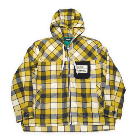 DIESEL Check Pattern Zip Hoodie Yellow Size L