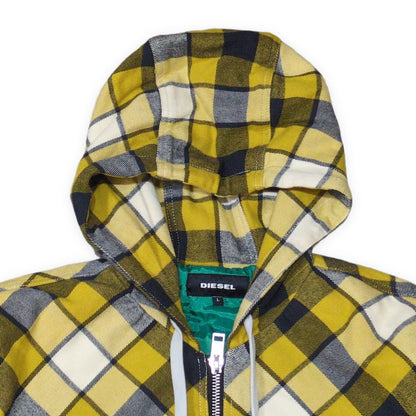 DIESEL Check Pattern Zip Hoodie Yellow Size L