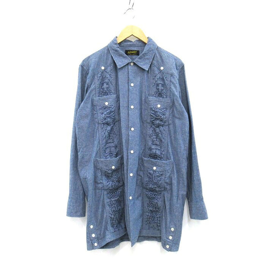 SOFT MACHINE Heaven Hell Long Sleeve Cuba Shirt Blue Size XL
