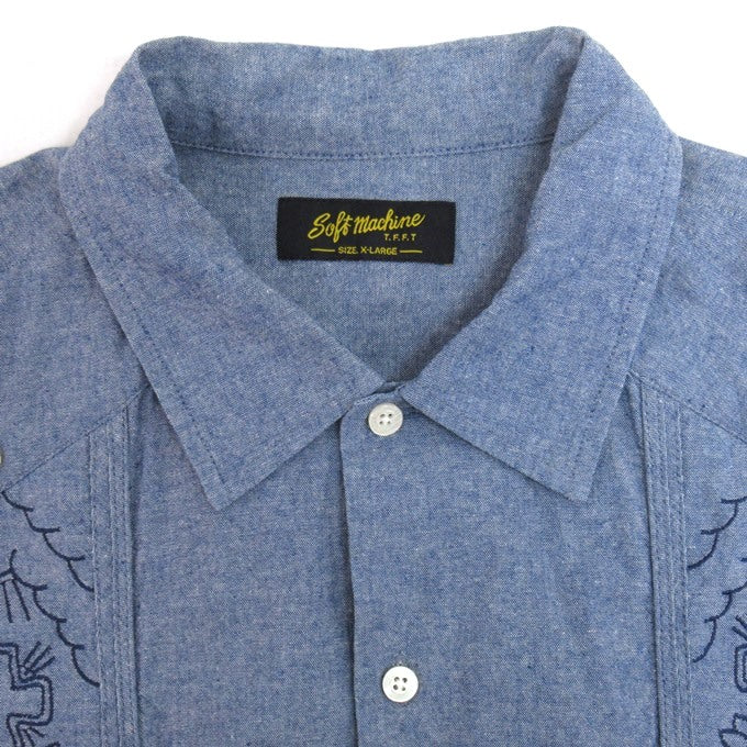 SOFT MACHINE Heaven Hell Long Sleeve Cuba Shirt Blue Size XL