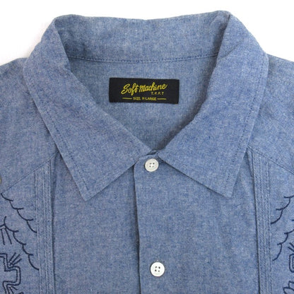 SOFT MACHINE Heaven Hell Long Sleeve Cuba Shirt Blue Size XL
