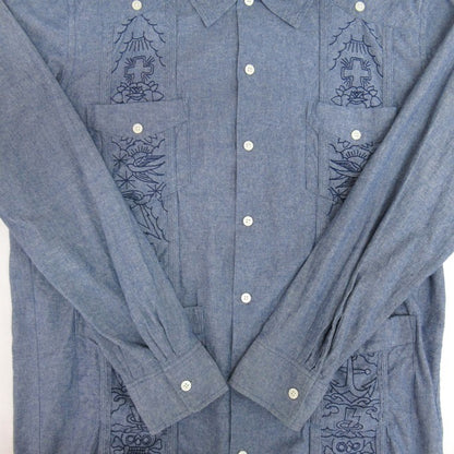 SOFT MACHINE Heaven Hell Long Sleeve Cuba Shirt Blue Size XL