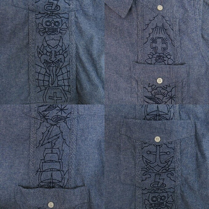 SOFT MACHINE Heaven Hell Long Sleeve Cuba Shirt Blue Size XL