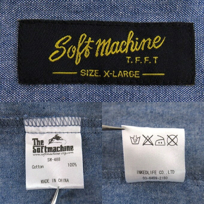 SOFT MACHINE Heaven Hell Long Sleeve Cuba Shirt Blue Size XL