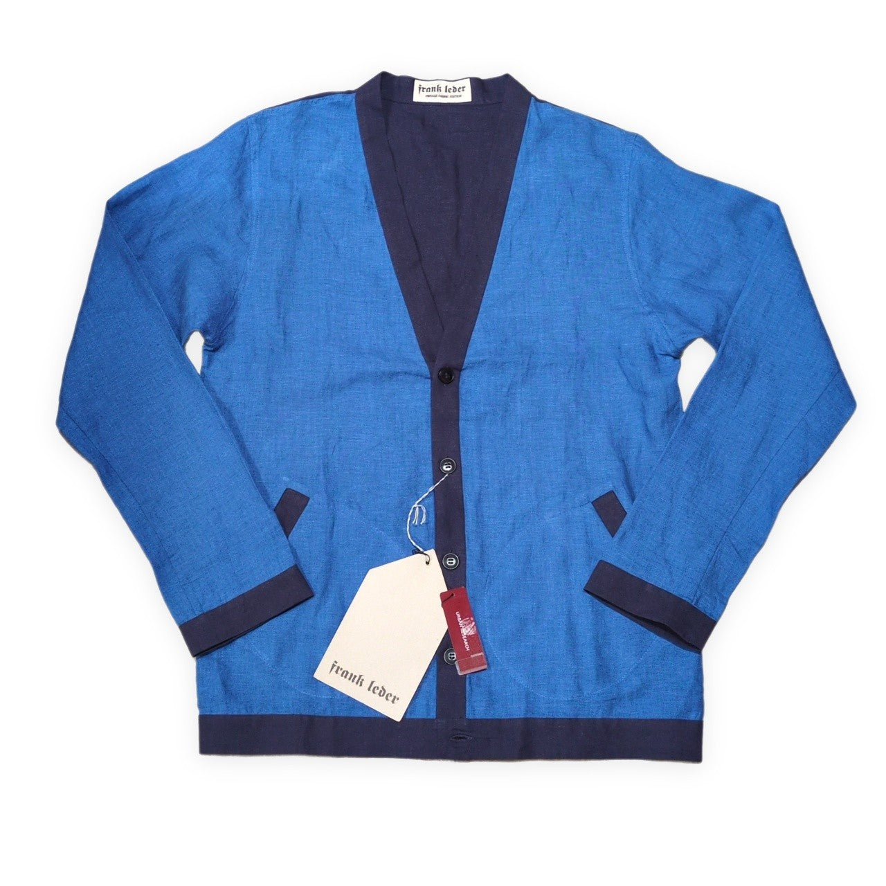 FRANK LEDER Blue Linen German-Made Cardigan Size M