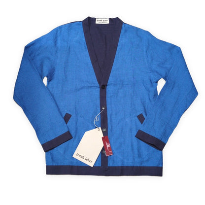 FRANK LEDER Blue Linen German-Made Cardigan Size M