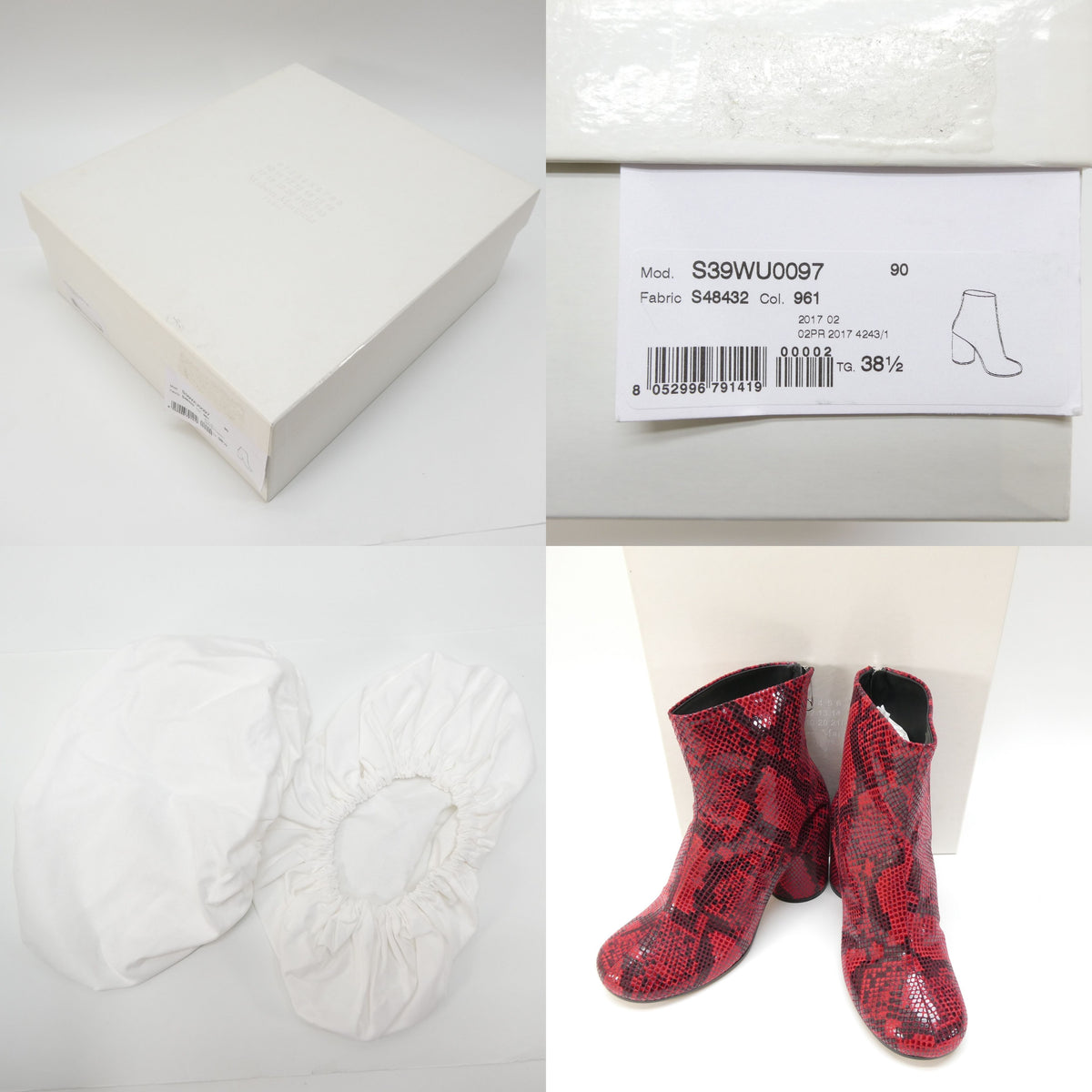 MaisonMargiela Snake Embossed Short Boots Red Size 371/2