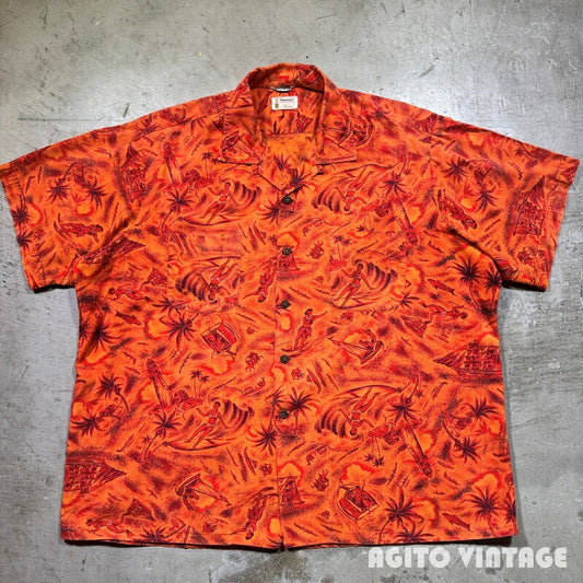 TOWNCRAFT 60s Vintage Cotton Hawaiian Shirt Orange Size XXL