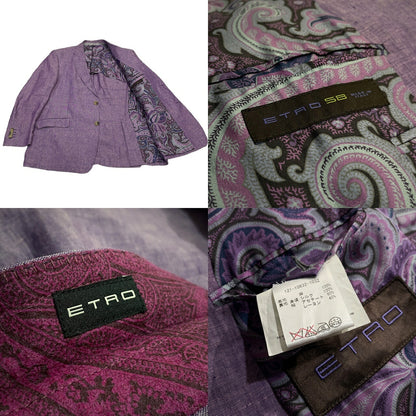 Etro Purple Linen Paisley Tailored Jacket Made in Size 58