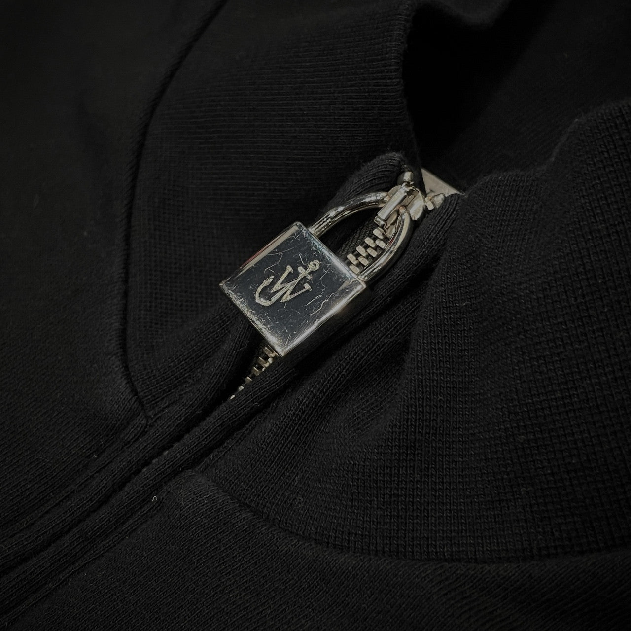 JW Anderson Black Anchor Logo Padlock Half-Zip Size L