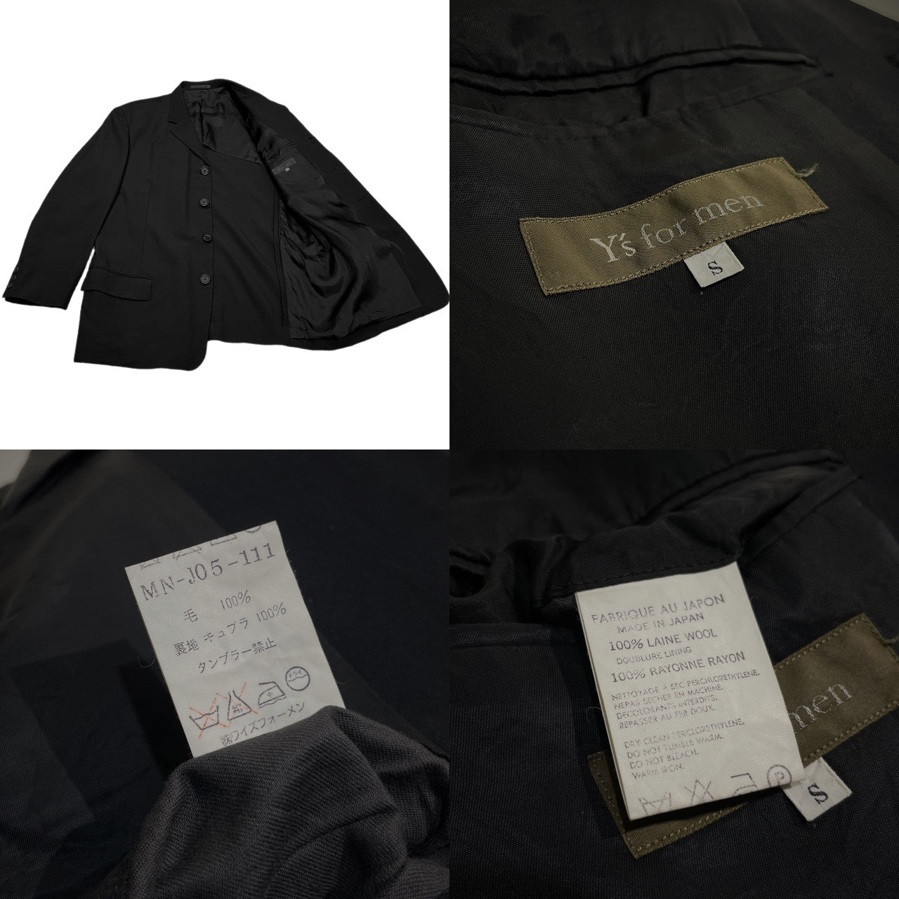Y's for men 90s Archive Wool 4B Tailored Blazer Black Size S