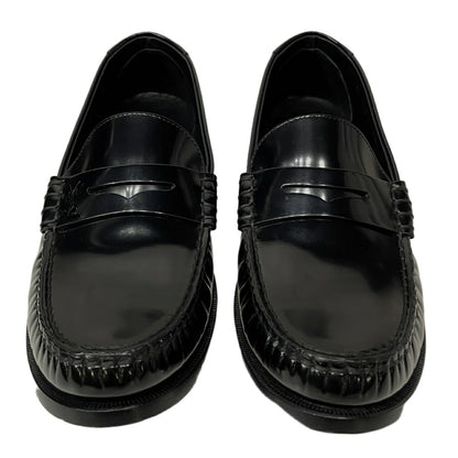 SAINT LAURENT Black Patent Leather Penny Loafers YSL Logo
