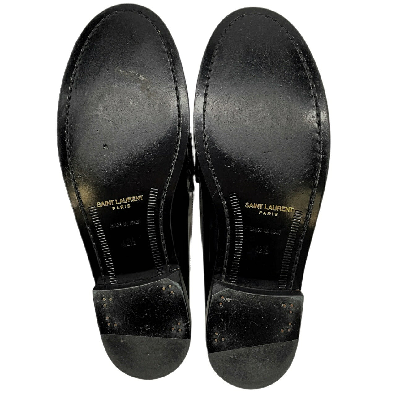 SAINT LAURENT Black Patent Leather Penny Loafers YSL Logo