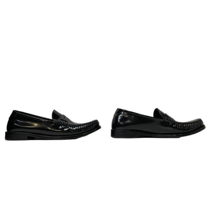 SAINT LAURENT Black Patent Leather Penny Loafers YSL Logo