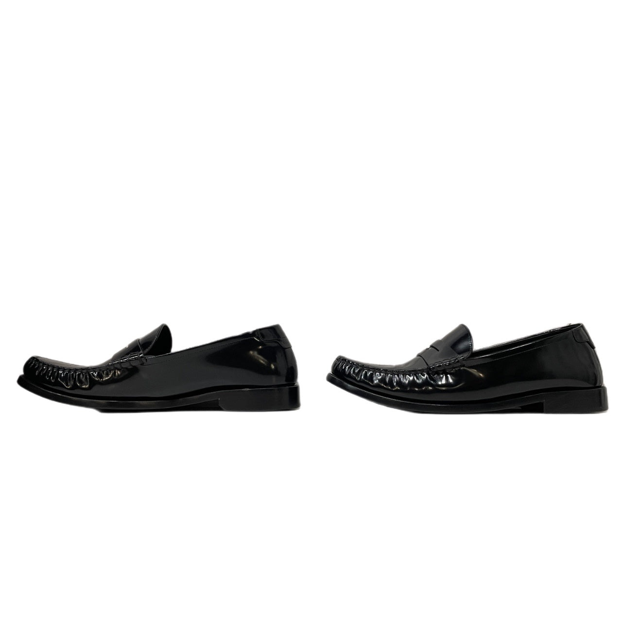 SAINT LAURENT Black Patent Leather Penny Loafers YSL Logo
