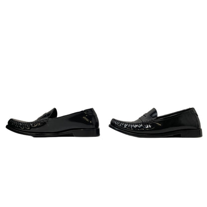 SAINT LAURENT Black Patent Leather Penny Loafers YSL Logo