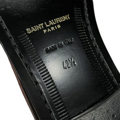 SAINT LAURENT Black Patent Leather Penny Loafers YSL Logo