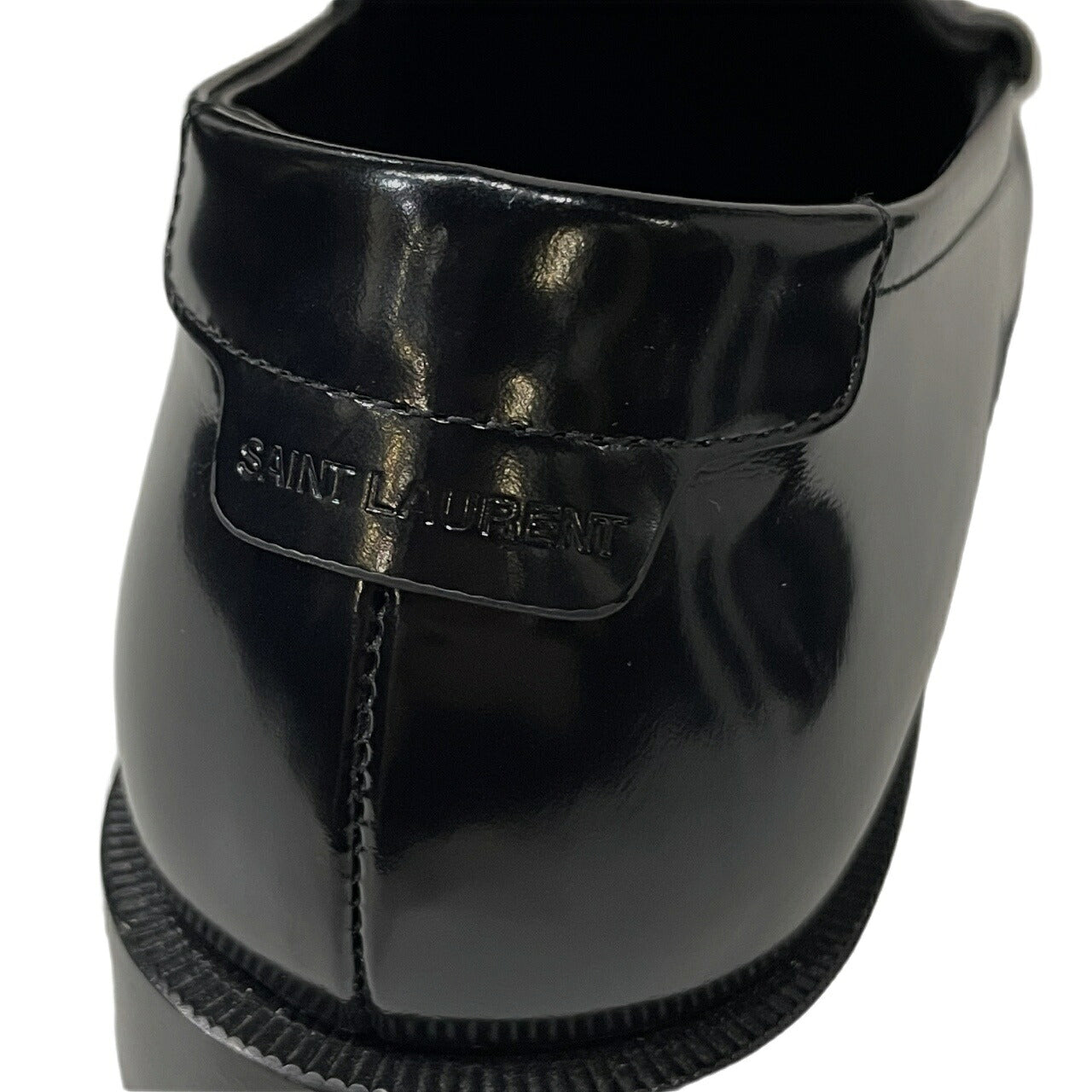 SAINT LAURENT Black Patent Leather Penny Loafers YSL Logo